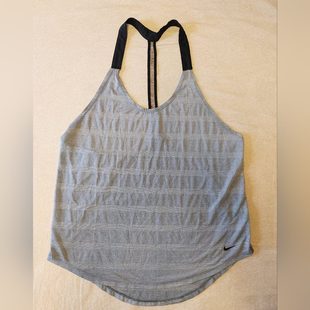 NIKE Dri-Fit Grey Striped Sheer Racerback Tank Size Medium